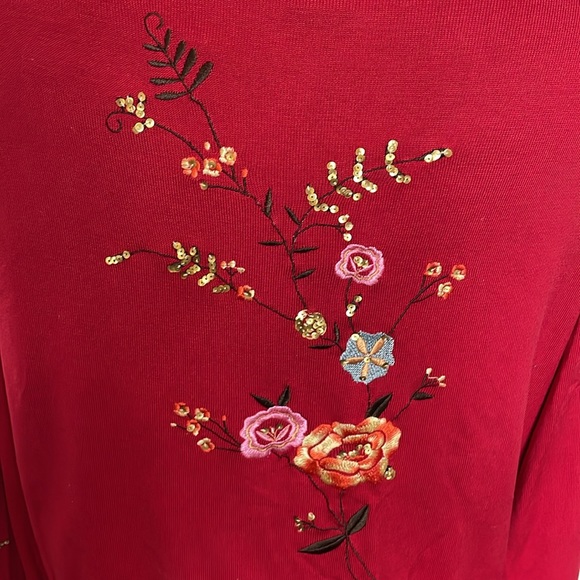 August Silk Knits Red Cartigan Embroidery Sequins Sleeve Back Floral Designs - Picture 8 of 12